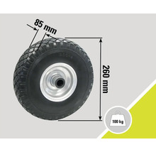 Wiel met de afmetingen 260 mm hoogte en 85 mm breedte, draagvermogen tot 100 kg