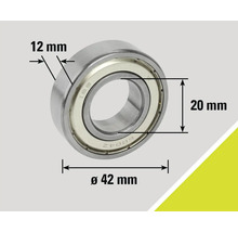 Kogellager met afmetingen van 12 mm, 20 mm en een diameter van 42 mm