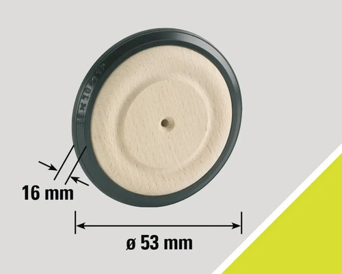 Houten wiel met rubberen band, diameter 53 millimeter