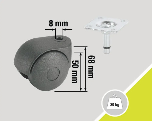 Meubelwiel met stift en plaat, draagvermogen tot 30 kilogram