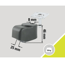 Meubelwiel met plaat, draagvermogen 50 kilogram en maataanduiding