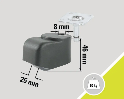 Meubelwiel met plaat, draagvermogen 50 kilogram en maataanduiding