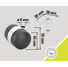 Afmetingen van een meubelwiel met montageplaat