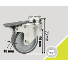 Zwenkwiel met rem, diameter 50 mm, draagvermogen 40 kg