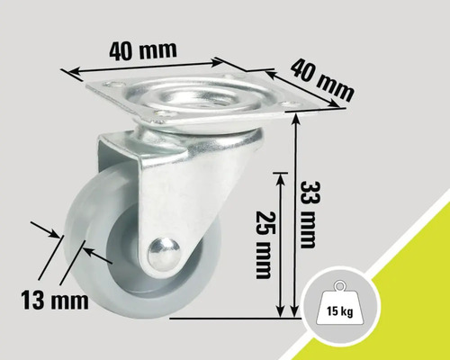 Zwenkwiel met 40 millimeter plaat en 15 kilogram draagvermogen