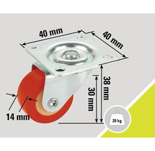 Zwenkwiel met een draagvermogen van 20 kilogram en afmetingen van 40 x 40 x 38 millimeter
