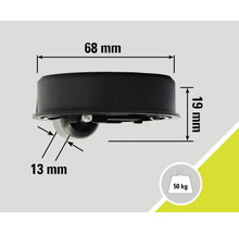 Afbeelding met afmetingen van een transportrol, draagvermogen 50 kilogram