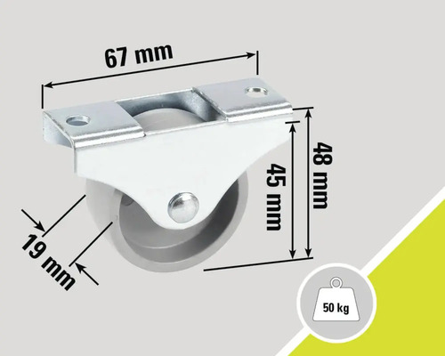 Wiel met een draagvermogen van 50 kilogram en maatvoering