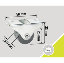 Meubelwiel met een draagvermogen van 50 kilogram en maatvoering