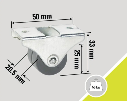 Meubelwiel met een draagvermogen van 50 kilogram en maatvoering