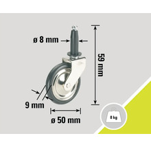 Meubelwiel met stift, diameter 50 millimeter en draagvermogen 8 kilogram