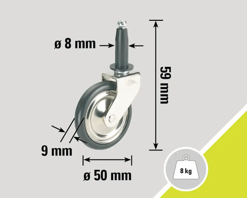 Meubelwiel met stift, diameter 50 millimeter en draagvermogen 8 kilogram