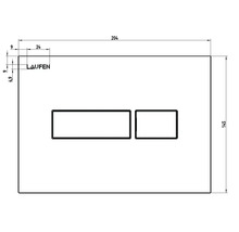 Technische tekening van een bedieningspaneel met de afmetingen 204 x 145 millimeter en het Laufen logo