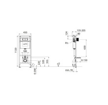 Technische tekening spoelbak met afmetingen