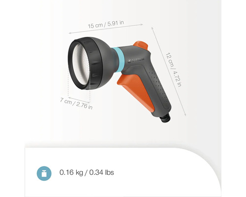 Gardena reinigingsspuit met afmetingen
