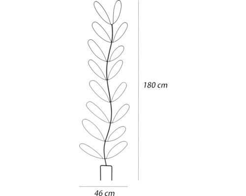 Afmetingsschets klimhulp met een hoogte van 180 cm en een breedte van 46 cm