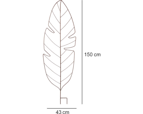 Metalen plantensteun in bladvorm, 150 bij 43 centimeter