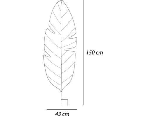 Metalen bladdecoratie, 150 cm hoog, 43 cm breed