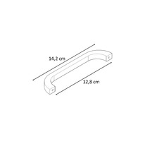 Tekening van een meubelgreep met de afmetingen 14,2 cm en 12,8 cm