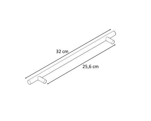 Technische tekening van een meubelgreep met de afmetingen 32 cm en 25,6 cm