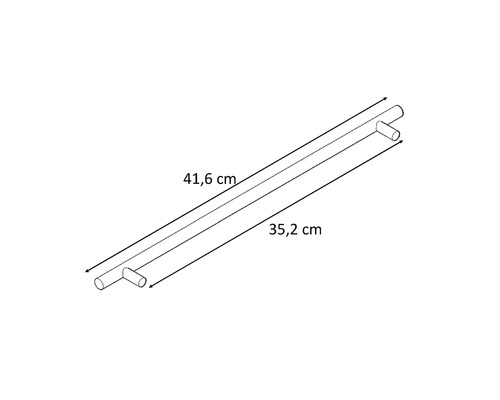 Tekening van een staafgreep met de afmetingen 41,6 cm en 35,2 cm.