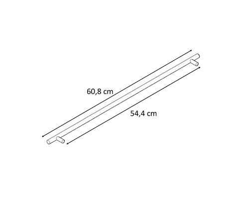 Technische tekening van een stang met de afmetingen 60,8 cm en 54,4 cm