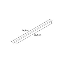 Schematische weergave van een douchestang met afmetingen van 76,8 cm en 70,4 cm.