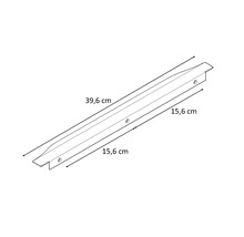 Tekening van een profiel van 39,6 centimeter lang met twee zijden van 15,6 centimeter lang
