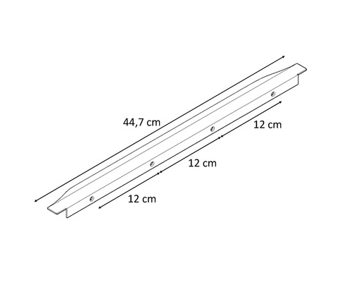 Metalen strip met afmetingen 44,7 centimeter lang en 12 centimeter breed