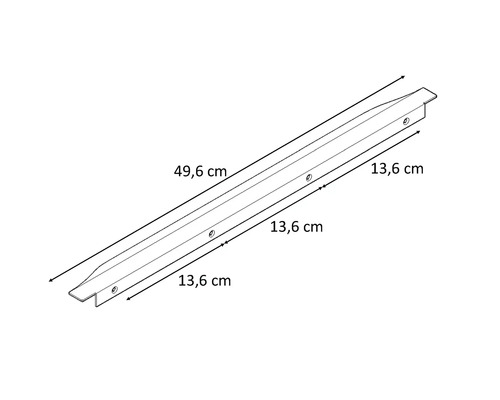 Metalen profiel met de afmetingen 49,6 cm en 13,6 cm