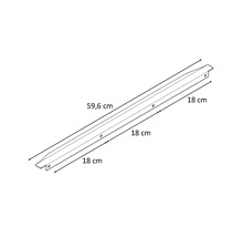 Tekening van een profiel van 59,6 cm lang met boringen en een lengte van 18 cm aan beide uiteinden.