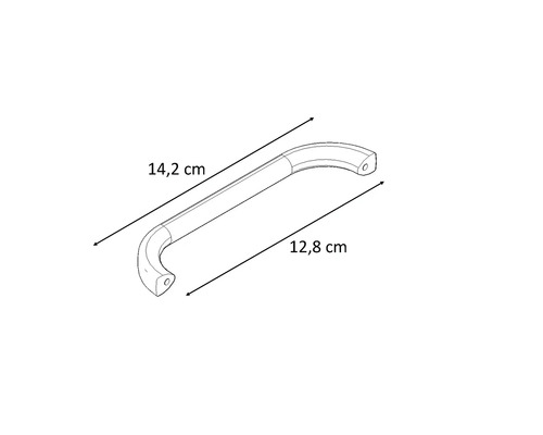 Tekening van een meubelgreep met afmetingen van 14,2 cm en 12,8 cm