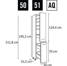Technische tekening van een kast met afmetingen.