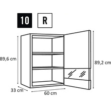 Tekening van een wandkast met de afmetingen 89,6 x 60 x 33 cm