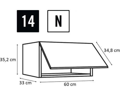 Technische tekening van een hangkast met maatvoering