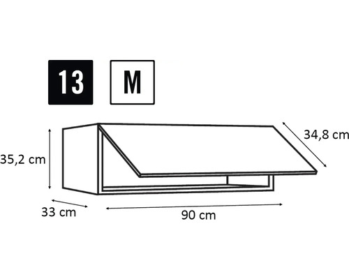 Afbeelding van een keukenkast met de afmetingen 90 x 35,2 x 33 centimeter