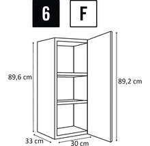 Technische tekening van een hangkast met de afmetingen 89,6 x 33 x 30 cm