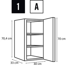 Afbeelding van een hangkast met afmetingen.