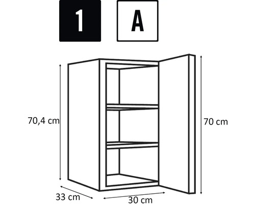 Afbeelding van een hangkast met afmetingen.