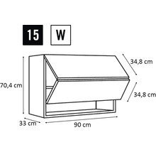 Technische tekening van een hangkast met afmetingen