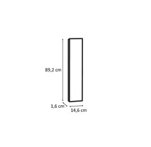 Afmetingen van een rechthoekige wandspiegel met een hoogte van 89,2 cm, een breedte van 14,6 cm en een diepte van 1,6 cm
