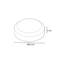 Tekening van een afdekkap met een diameter van 3,5 cm en een hoogte van 1 cm