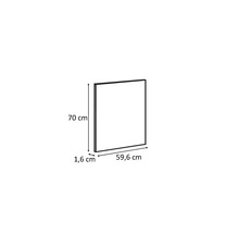 Tekening van een kastelement met de afmetingen 70 cm hoogte, 59,6 cm breedte en 1,6 cm diepte