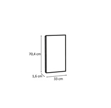 Kastdeur met afmetingen 70,4 cm hoogte, 33 cm breedte en 1,6 cm diepte