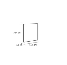 Afbeelding van een vierkante spiegel met afmetingen van 70,4 cm hoog, 55,5 cm breed en 1,6 cm diep.