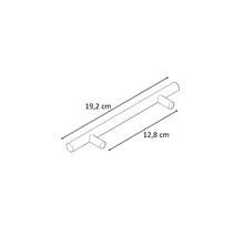 Tekening van een meubelgreep met de afmetingen 19,2 cm en 12,8 cm