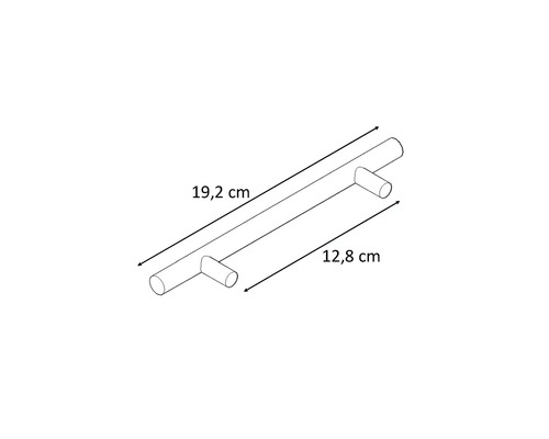 Tekening van een meubelgreep met de afmetingen 19,2 cm en 12,8 cm