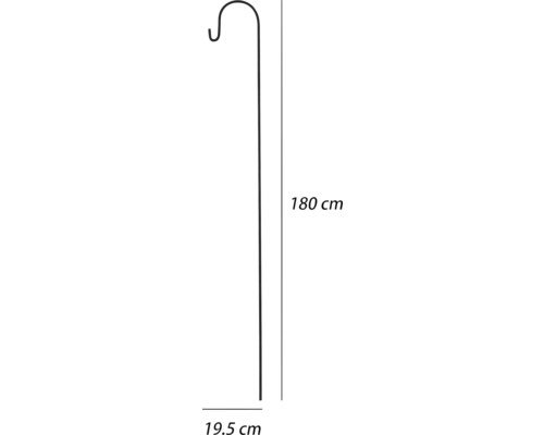 Metalen plantenhaak met afmetingen van 180 cm hoog en 19,5 cm breed