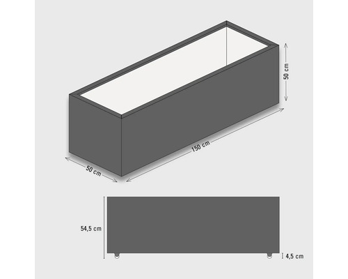 Illustratie van een rechthoekige plantenbak met maatvoering