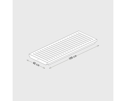Schets van een 109 centimeter lange en 40 centimeter brede afvoerput